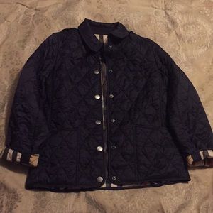 Girls navy blue burberry quilted jacket